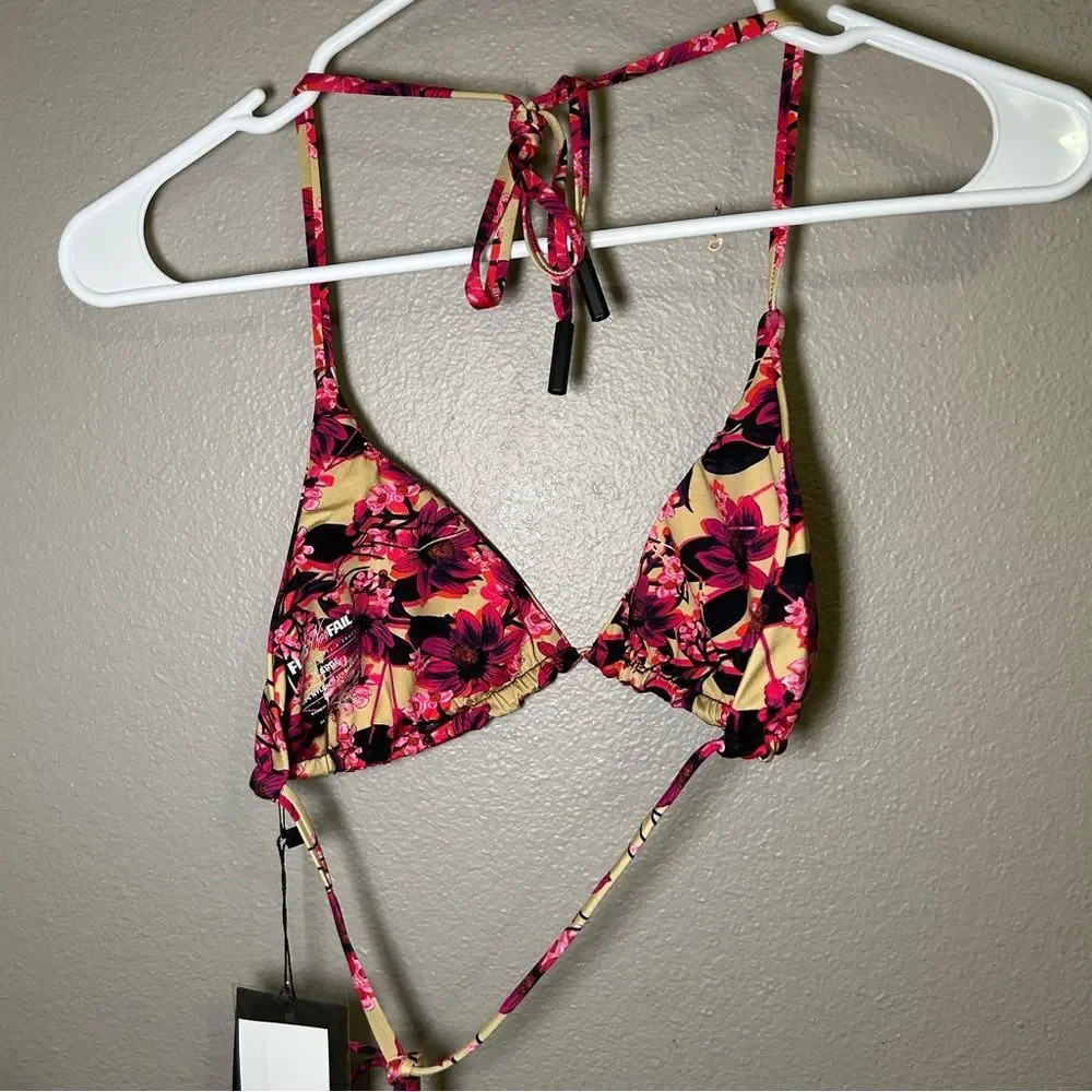 NEW Flag Nor Fail Floral Print Triangle Halter Bikini Swim Top Womens Size Large